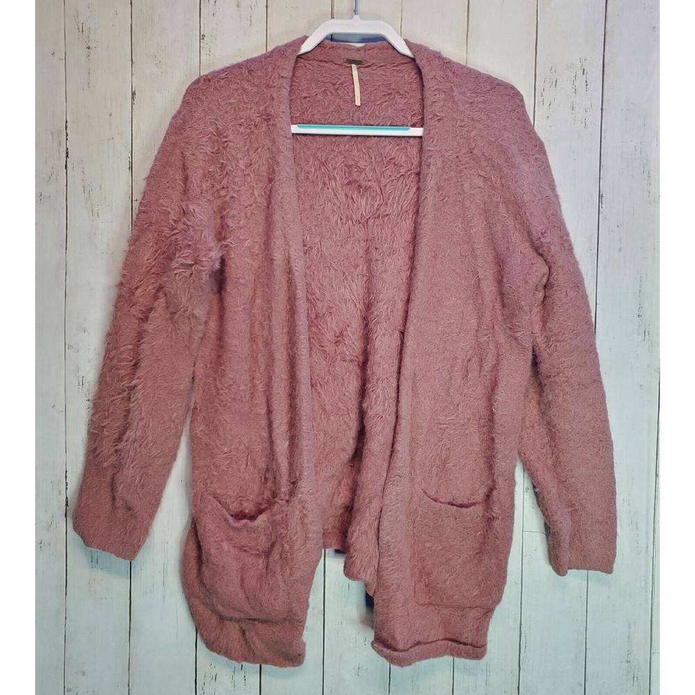 Free People Size Small Pink Mauve Long Sleeve Longline Cardigan Fuzzy Nylon